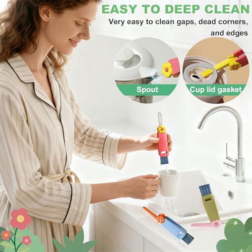 3 in 1 Cup Lid Cleaning Brush, Portable Water Bottle Brush, Multifunctional Bottle Cleaner Brush Set for Tight Spaces, Bottle Gaps, Tumblers, Travel Mug Caps(3 PCS) - color: Red, Green, Blue(3pcs)