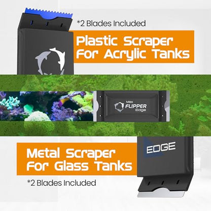 Flipper Edge 2-in-1 Scrubber Scraper Floating Magnetic Fish Tank Aquarium Cleaner with Dual Blades - Efficient Glass & Acrylic Aquarium Cleaning Tools (MAX) - color: Black, style: MAX - For Tanks Up to 1 Inch (24mm) Thickness