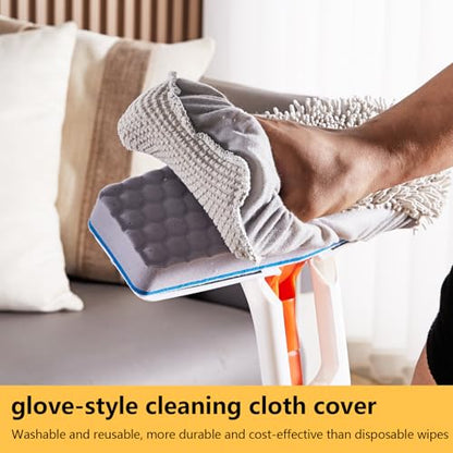 Magic Sponge Eraser Mop, 56" Adjustable Mop Handle with Flexible 10" Flat Head with Microfiber Pad and Magic Sponge Eraser Pads - color: Mop Set, size: 56"x10"