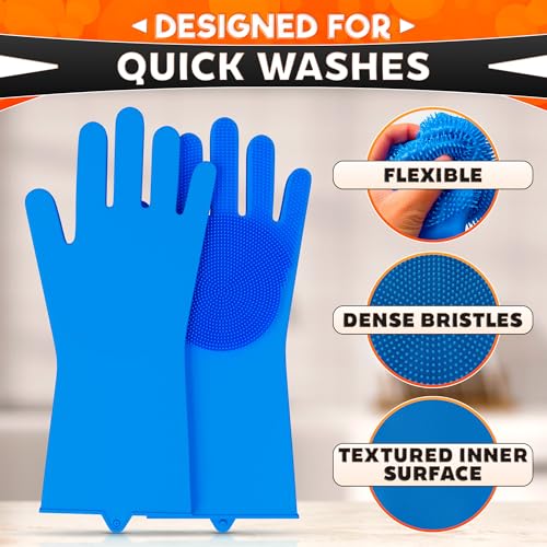 ALPENKOK Silicone Dishwashing Gloves with Scrubber – Non-Slip Silicone Gloves for Washing Dishes | Household Use - color: Light Blue
