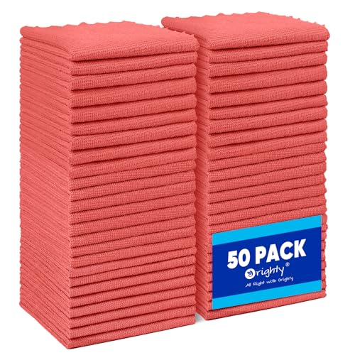 Orighty Microfiber Cleaning Cloth Bulk, Shop Towels Shop Rags 50 Pack, Reusable Microfiber Cleaning Rags for Cars, Multi-Purpose Lint Free Towels for Home & Kitchen, 12x12 Inch, Red - color: Red, size: 50 Pack