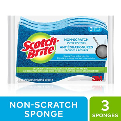 Scotch-Brite No Scratch Scrub Sponges, Blue, 4-1/2 x 2-1/2 x 7/10 in (Pack of 2) - size: 2.8" x 4.5" (Pack of 2)