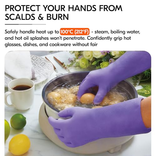 Vgo... Household Cleaning Gloves,Double-layer,Lined Dishwashing Gloves,Long Sleeves for Kitchen,Bathroom Cleaning(TP1117) - color: Violet, size: Large(Pack of 1)