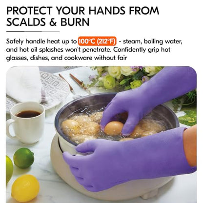 Vgo... Household Cleaning Gloves,Double-layer,Lined Dishwashing Gloves,Long Sleeves for Kitchen,Bathroom Cleaning(TP1117) - color: Violet, size: Large(Pack of 1)