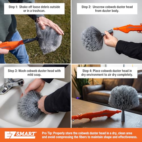 Cobweb Ceiling Fan Powered Duster Interior & Exterior | Adjustable Arm | for Hand use and Extention Pole use | Removable Cleanable Head | EZ Smart Power Duster (Extension Pole Sold Separately)… - size: Cobweb Duster Tool Only