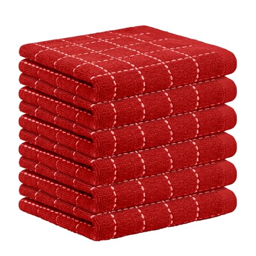 Nialnant 6 Pack Terry Kitchen Towels, Dish Cloths for Washing Dishes, 100% Cotton Reusable Cleaning Rag,Ultra Soft Absorbent, Quick Drying Dish Towels for Kitchen,12x12 Inches - color: Red, size: 12 x 12 in - 6PCS