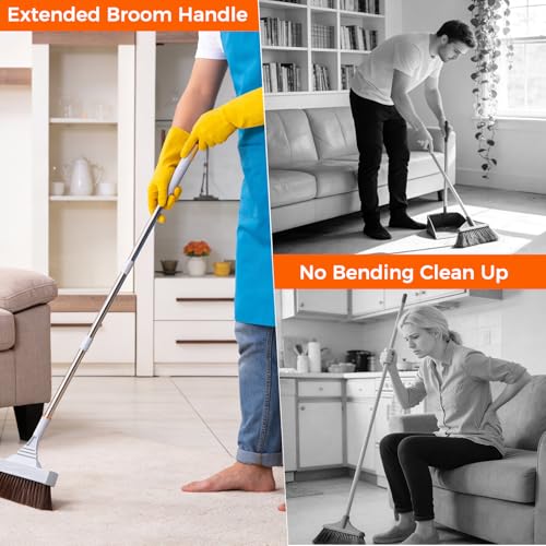 Broom and Dustpan Set with Adjustable Handle, Upright Design, Built-in Comb Teeth, Mint Green, for Home Office Hardwood Floors Pet Hair (Silver/Gray) - color: Silver/Gray