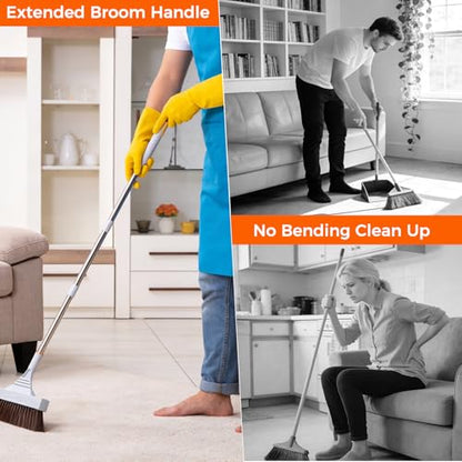 Broom and Dustpan Set with Adjustable Handle, Upright Design, Built-in Comb Teeth, Mint Green, for Home Office Hardwood Floors Pet Hair (Silver/Gray) - color: Silver/Gray
