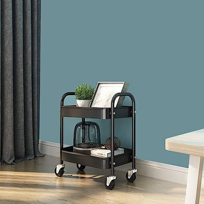 Melody House 2 Tier All-Metal Rolling Storage Cart with Handle and Locking Wheels - Kitchen, Laundry, Office, Bathroom Organizer, Black - size: 2 Tier Black