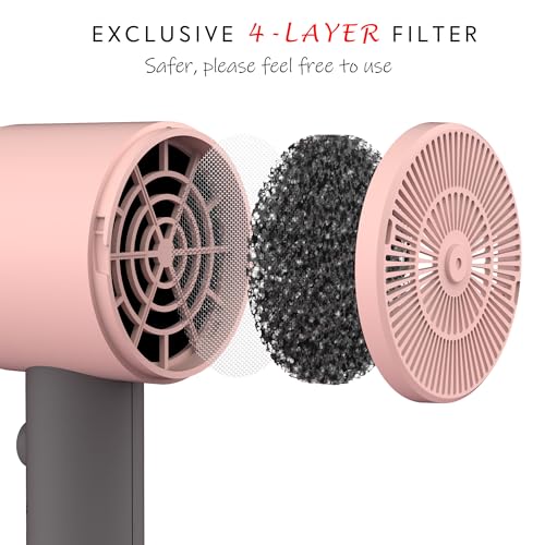 AINA Hair Dryer with Diffuser, Comb | Blow Dryer for Women Compact Travel Professional Ionic Blow Dry | Cold Shot Button 110V/ALCI (Misty Blush) - color: Misty Blush, size: 4 Piece