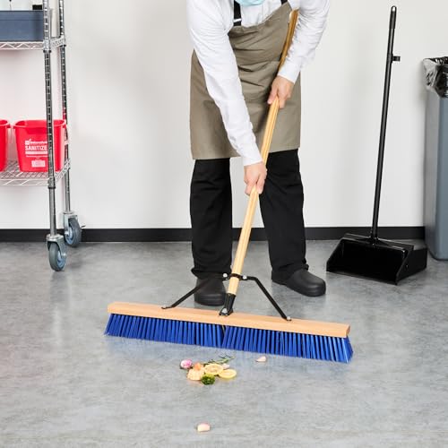 Restaurantware-BROOM HEAD ONLY: Clean Tek Professional 30-Inch Broom Head, 1 Heavy-Duty Push Cleaning Tool - Handle And Brace Sold Separately, Heavy Plastic Bristles, Wooden, Commercial Use - size: 30", style: Wood, with Heavy Flagged Bristles