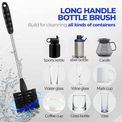 Holikme 6 Pack Bottle Brush Set, 14" Long Handle Stainless Steel Bottle Cleaner Brush, 3 Straw Brushes, Bottle Cleaning Brush for Water Bottle, Baby Bottle Straws, Black - color: Black, size: 6Pack