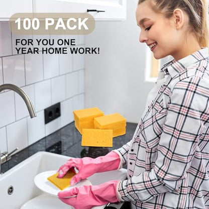 Zhengmy 100 Pieces Sponges Bulk Sponges Kitchen Compressed Sponge Natural Dish Sponge Compressed Wood Pulp Cleaning Without Scratching for Kitchen Bathroom, 3.9 x 2.4 x 0.12 Inch (Yellow) - color: Yellow