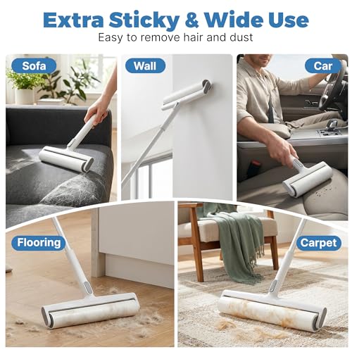 13.8" Large Lint Rollers/7.5" Small Lint Rollers for Pet Hair Extra Sticky,Large Roller with Long Handle for Cleaning Carpets, Clothing,Floors,Couch, Furniture Wall Cleaner Mop Dust Remover (White) - color: White