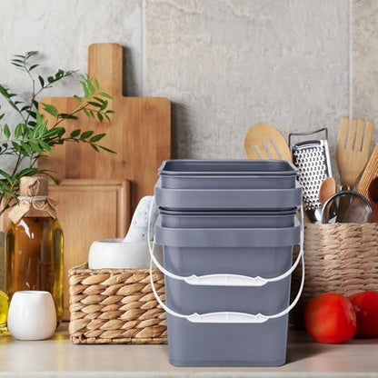 Suzile 10 Pcs Food Grade Square Bucket with Lid 1 Gallon Plastic Bucket 4.5L Utility Industrial Pail with Handle Container for Food Oil Tub Water Fishing Paint House Cleaning Car Washing(Grey) - color: Gray