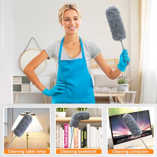 2 Pack Mini Microfiber Feather Duster for Cleaning, with Extendable Pole, Hand Washable Dusters, Cleaning Tools for Office, Car, Window, Furniture