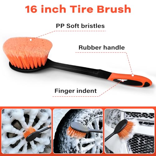 Car Wash Brush with Long Handle,144" Scratch-Free Soft Bristle Car Cleaning Kit with Extension Pole,Microfiber Clean Mop,Window Squeegee,Mitt,Wheel Brush for RV,Truck,SUV,Siding Washing