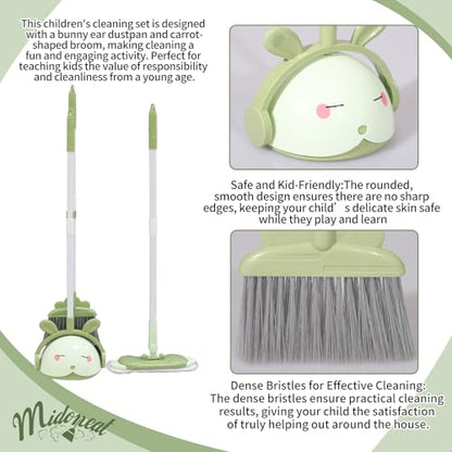 Midoneat Kids Cleaning Toy Set, Mini Child Broom, Mop and Dustpan, Little Housekeeping Helper Set ,Pretend Home Cleaning Play Set for Toddler Height 75-115cm,6pcs (Green) - color: Green