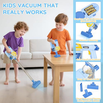 Dreamon Wooden Toddler Cleaning Set - 11Pcs Kids Cleaning Toy Set with 3-in-1 Kids Vacuum that Really Works, Montessori Cleaning Toys with Broom and Mop Set for Toddlers Girls Boys Age 3-6
