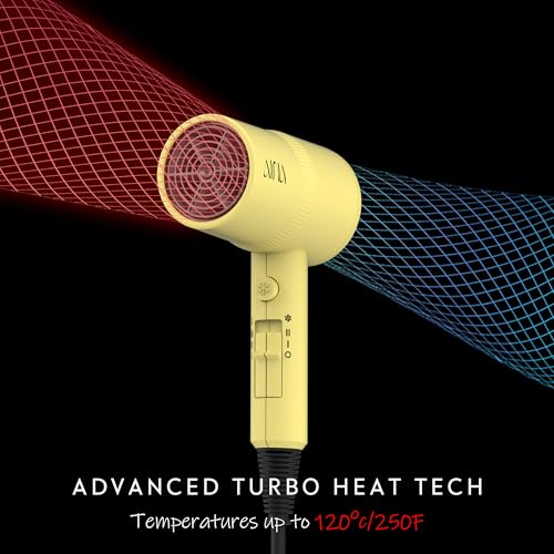 AINA Hair Dryer with Diffuser, Comb | Blow Dryer for Women Compact Travel Professional Ionic Blow Dry | Cold Shot Button 110V/ALCI (Zest Yellow) - color: Zest Yellow, size: 4 Piece