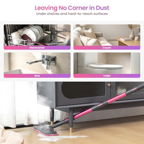 Schenley 19-in-1 Steam Mop Dual-Rod Design with Detachable Handheld Steamer for Walls, Grouts, Hard Floors, Tiles, includes Multi-purpose Accessories, Washable Microfiber Pads and Disposable Pads - size: Standard