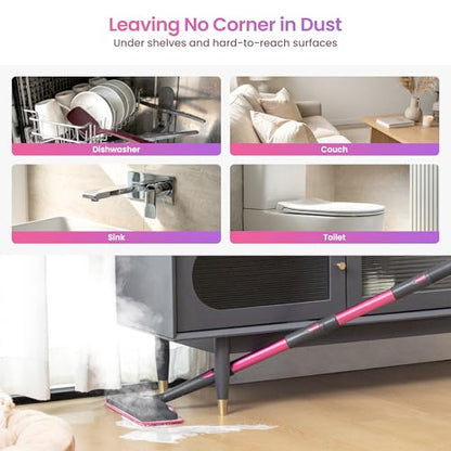 Schenley 19-in-1 Steam Mop Dual-Rod Design with Detachable Handheld Steamer for Walls, Grouts, Hard Floors, Tiles, includes Multi-purpose Accessories, Washable Microfiber Pads and Disposable Pads - size: Standard