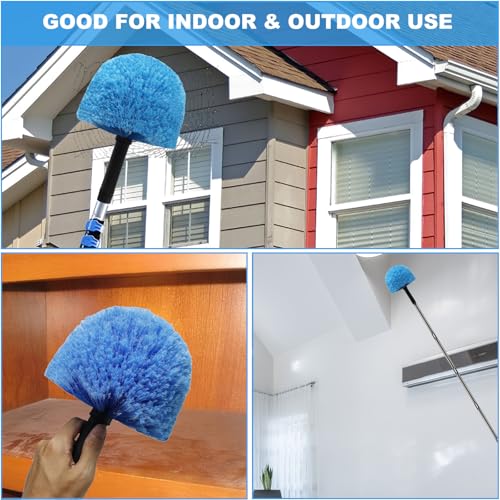 2 Pack Blue Twist-On Cobweb Duster Head Brush - Efficient Indoor & Outdoor Spider Web Cleaning Solution - Fits Standard Acme Threaded Poles - Durable & Versatile Spider Web Corner Cleaner Head Only