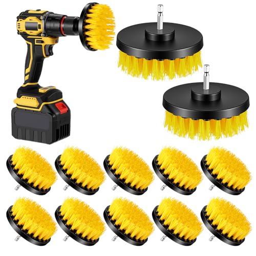 12 Pcs Drill Brush Attachment, 4 Inch Power Scrubber Cleaning Kit Multi Purpose Set Brushes for Kitchen Tile Bathroom Surfaces Tub Grout Shower Auto Car Boat