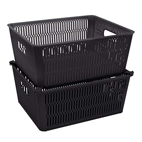 Simplify 2Pk Large Slide 2 Stack It Tote Basket | Storage & Organization | Open Bins with Stackable Capability | Bathroom | Crafts | Pantry | Playroom | Office | Black - color: Black, size: Large, style: 2 Pack