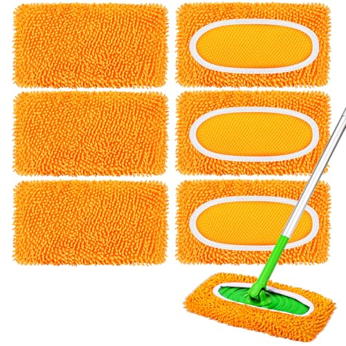 6Pcs Reusable Microfiber Mop Pads Compatible with Sweeper Mop, Replacement Wet Mopping pad Refills & Washable Dry Sweeping Cloths for Surface/Hardwood Floor Cleaning(Orange) - color: 6 Pack Orange