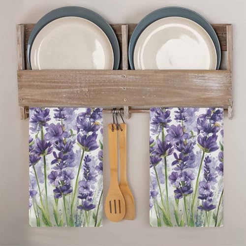 Lavender Dragonfly Flower Kitchen Dish Towels, Soft Lightweight Microfiber Absorbent Hand Towel Purple Plant Tea Towel for Kitchen Bathroom 18x28in - size: 1PCS-18x28in(45x75cm)