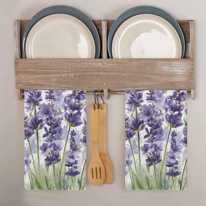 Lavender Dragonfly Flower Kitchen Dish Towels, Soft Lightweight Microfiber Absorbent Hand Towel Purple Plant Tea Towel for Kitchen Bathroom 18x28in - size: 1PCS-18x28in(45x75cm)
