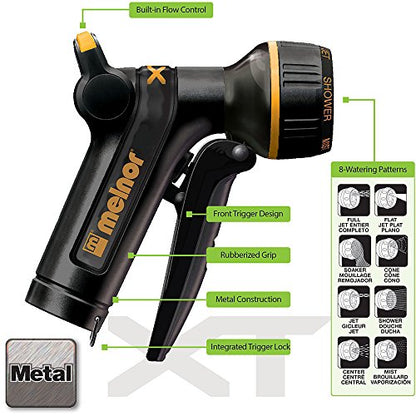 Melnor XT Metal Garden Hose Nozzle; Front Trigger with Flow Control; 8 Watering Patterns; 100% Metal Body with Fully Rubberized Slip Resistant Grip - style: 8-Pattern