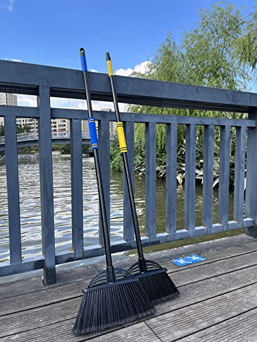 Four-Section Rod Long-Handled Broom,Heavy-Duty Broom, Angle Broom for Outdoor/Indoor（Black+Yellow） - color: Black+yellow