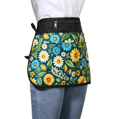 Bafelia Cleaning Apron Caddy for Women with 6 Pockets, Professional Waterproof Cleaning Supplies for Housekeeping - color: Green Flowers