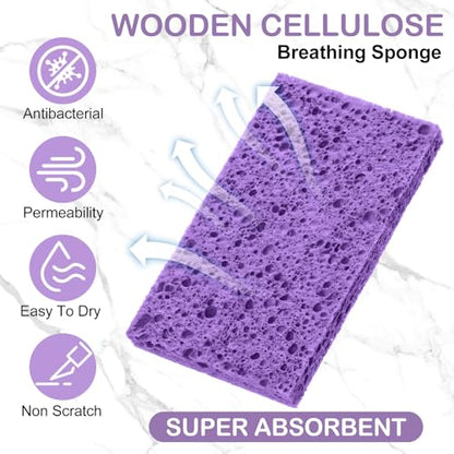 Zhengmy 100 Pieces Sponges Bulk Sponges Kitchen Compressed Sponge Natural Dish Sponge Compressed Wood Pulp Cleaning Without Scratching for Kitchen Bathroom, 3.9 x 2.4 x 0.12 Inch (Purple) - color: Purple
