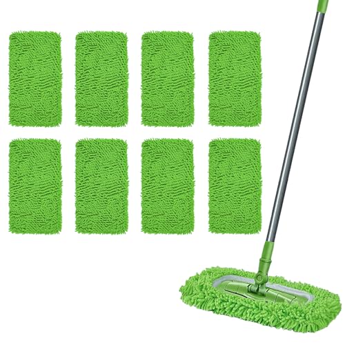 Reusable Microfiber Mop Pads, Compatible with Sweeper Sweeping Mopping pad Refills Cloths for Surface/Hardwood Floor Cleaning (8 Pack Green) - color: 8 Pack Green