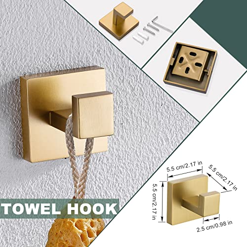Brushed Gold Bathroom Towel Bar Holder Sets Premium Stainless Steel 4-Piece Bathroom Hardware Set Wall Mounted Bathroom Toilet Paper Holder with Shelf Set. - color: Brushed Dark Gold, size: 4-Pieces Set-B