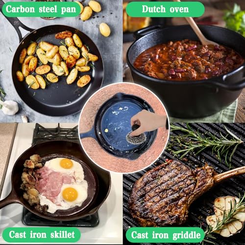 Cast Iron Cleaner Scrubber with Pan Scraper, Patented Chain Mail Scrubber Cast Iron Cleaning Kit, Metal Chainmail Scrubbing Sponge Scrub Brush to Clean Pan, Skillet, Grill, Dutch Oven, Wok - color: Black