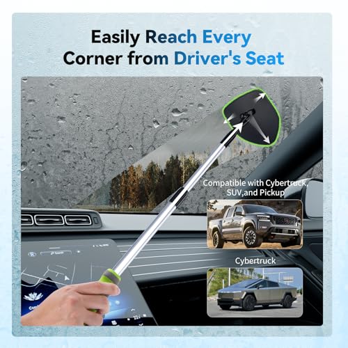 XINDELL Windshield Cleaner Tool, Car Window Cleaning Kit with 4 Reusable Microfiber Pads, Extendable Handle & 360° Rotating Head, Safety Hammer, Streak-Free Auto Glass Wiper for Car Truck SUV RV - color: Green