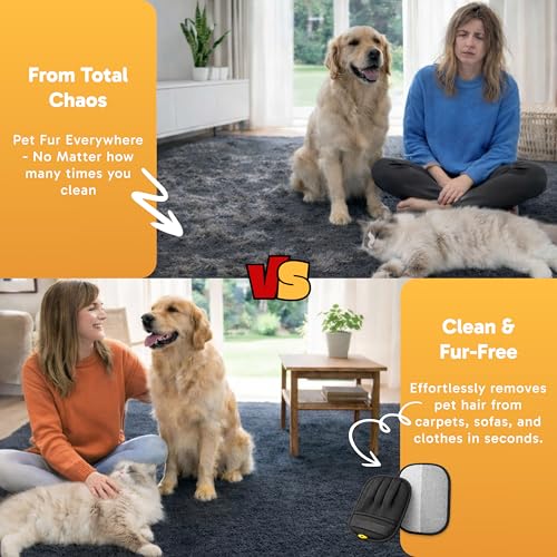 Wolfster Pet Hair Removal Glove for Cats & Dogs, Upgraded Five-Finger Electrostatic Reusable Pet Hair Remover Mitt for Couch, Sofa, Carpet, Car Seat, Bedding & Clothing, Lint Roller Alternative - color: Pack of 1
