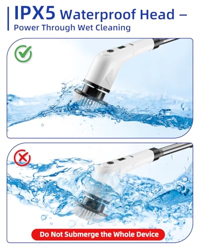 Electric Spin Scrubber, Cordless Power Scrubber for Bathroom Cleaning, 6 Replaceable Brush Heads, 360 RPM, Long Battery for Tub, Tile, Grout & Floor