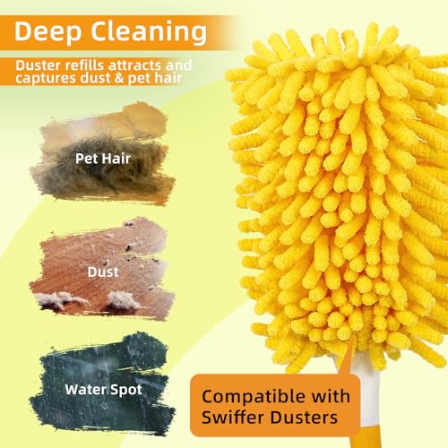 Reusable Duster Refill Compatible with Swiffer Hand Duster - 360 Heavy Duty Dusters Refills - Microfiber Ceiling Fan Duster for Swiffer Dusters Extended Handle, 2 Pack(Handle is Not Included) - color: 2 Pack(yellow)