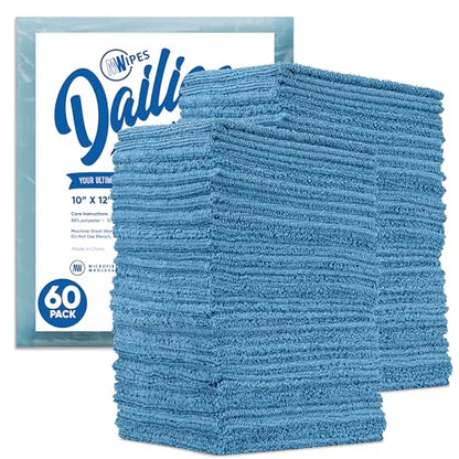 Microfiber Wholesale Dailies Microfiber Cleaning Cloths | 60-Pack (Blue) 12"x10" | Fits TowelNest Dispenser | Reusable, Absorbent, Washable | Eco-Friendly Paper Towel Alternative - color: Blue, size: 60 Count (Pack of 1)