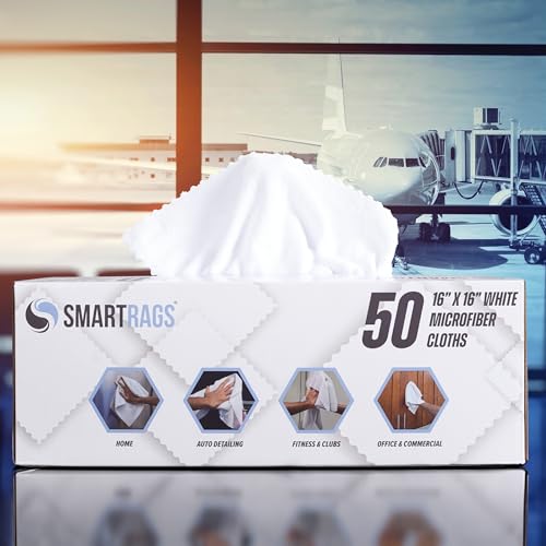 Arkwright Smart Rags Microfiber Cleaning Cloths, Pack of 50 in a Box, Lint Free 215 GSM Reusable Towels for Auto, Office and Household Cleaning, 16 x 16 in, White - color: White, size: 16 x 16 in