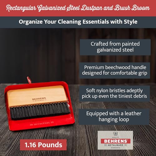 Behrens Red Galvanized Dustpan & Brush Set - color: Red
