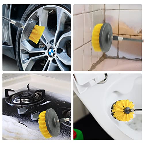 18 Pack Drill Brush Attachment Set, Power Cleaning Brushes for Drill, All Purpose Scrubber Brush with Extend Long Attachment for Bathroom Kitchen Car Detailing Tile Grout Sinks