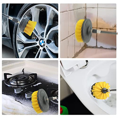 18 Pack Drill Brush Attachment Set, Power Cleaning Brushes for Drill, All Purpose Scrubber Brush with Extend Long Attachment for Bathroom Kitchen Car Detailing Tile Grout Sinks