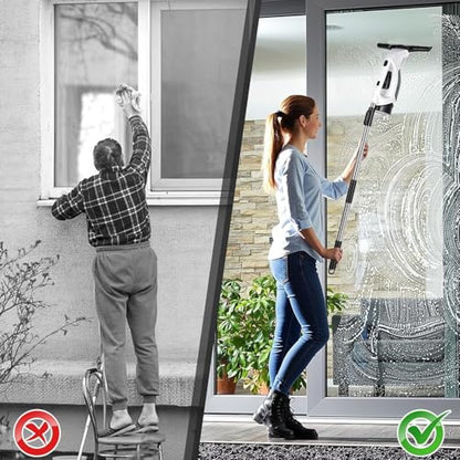 Window Vacuum Squeegee Electric Window Cleaner Window Cleaning Tool with 150ml Dirty Water Tank, Extension Handle for Shower Glass, Window Cleaning Car Windows Tiles Mirrors Glass