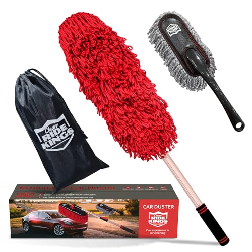 Car Duster Exterior Scratch Free,Car Dust Brush with Extendable Telescoping Handle to Remove Pollen,Dusters for Truck,RV and Motorcycle,Large Mop Head, Wax Cotton Hair，Auto Care - color: Carduster1-2
